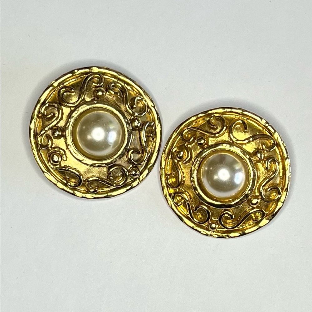 Genuine Edouard Rambaud - Pearl Cabochon Coin clip on earrings.